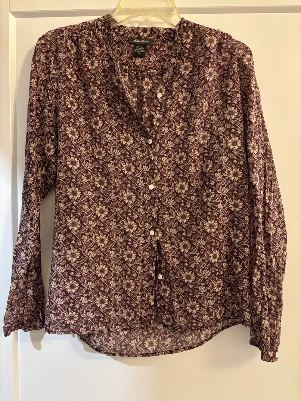 Eddie Bauer Plum Beige Floral Button-Front Women's Shirt